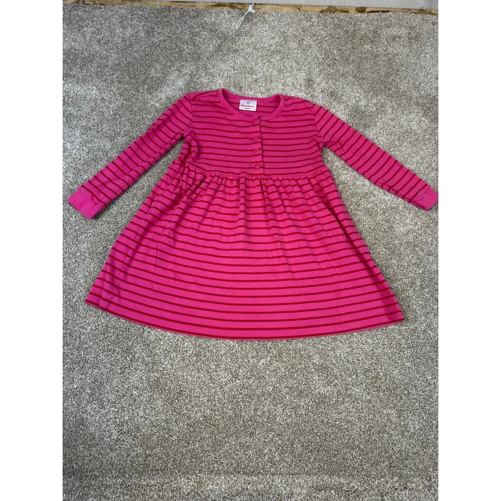 LOT Hanna Andersson Girls Dress Pink Red Striped Leggings 110 5T Scandi Play